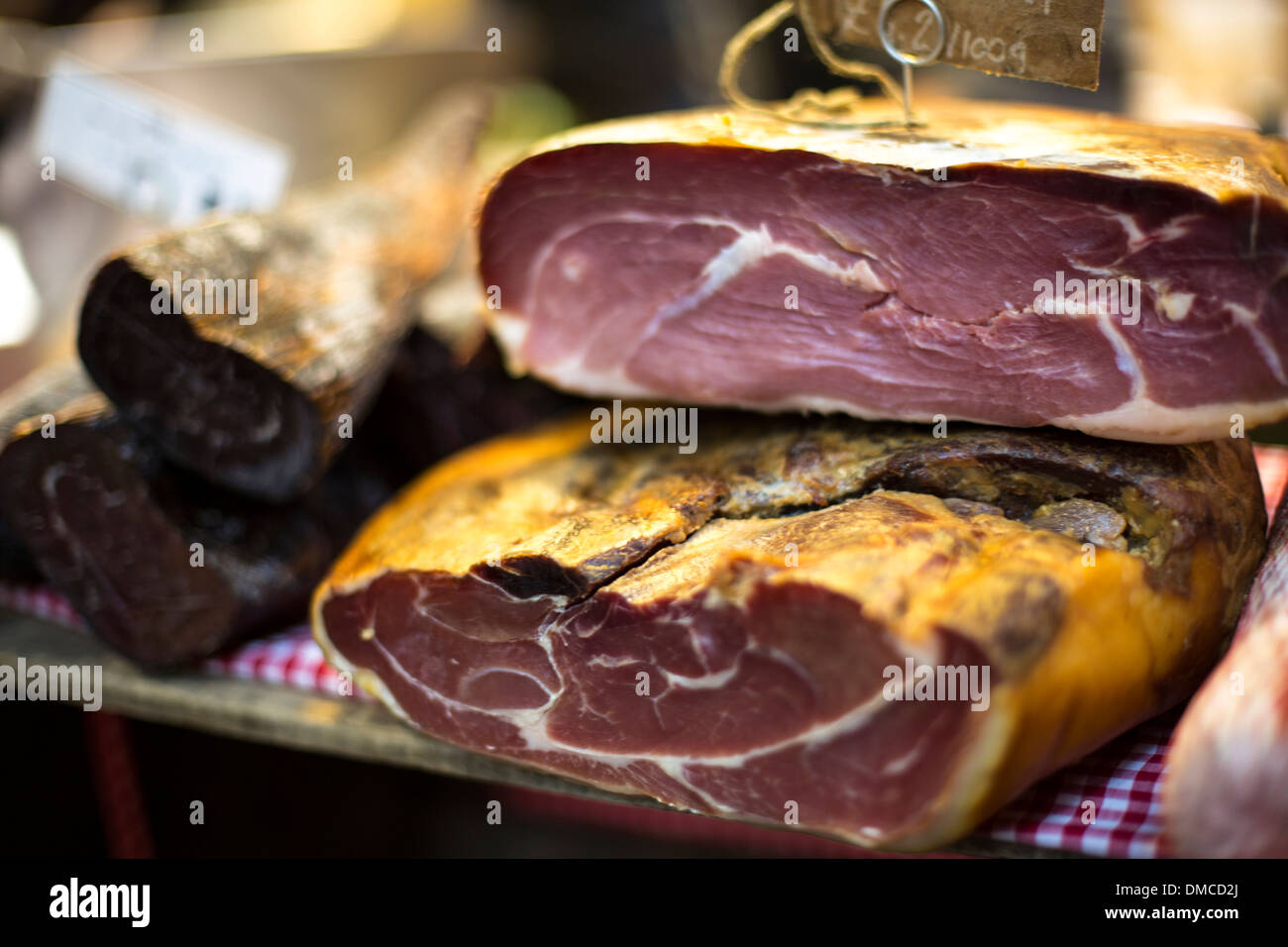 12 mois jambon cru en vente à Borough Market, London Banque D'Images