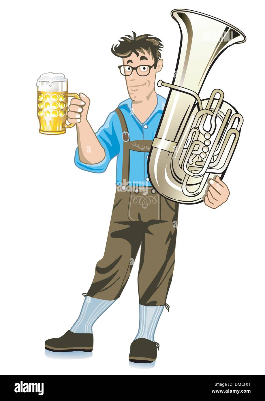 Musicien bavarois avec tuba et verres Illustration de Vecteur