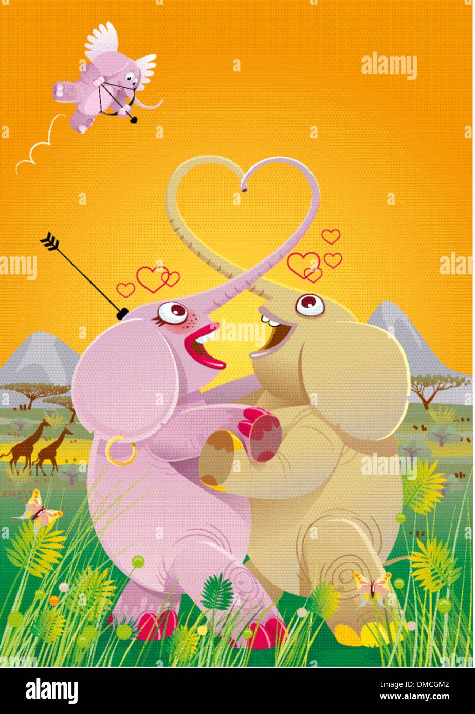 Danse d'amour des éléphants Illustration de Vecteur