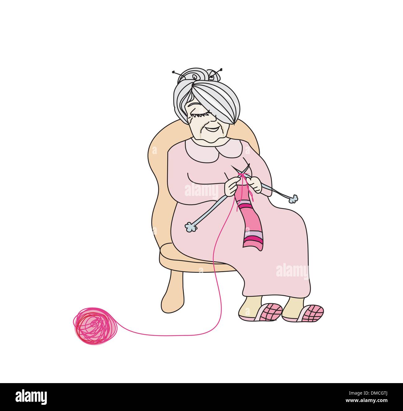 Old woman knitting Illustration de Vecteur