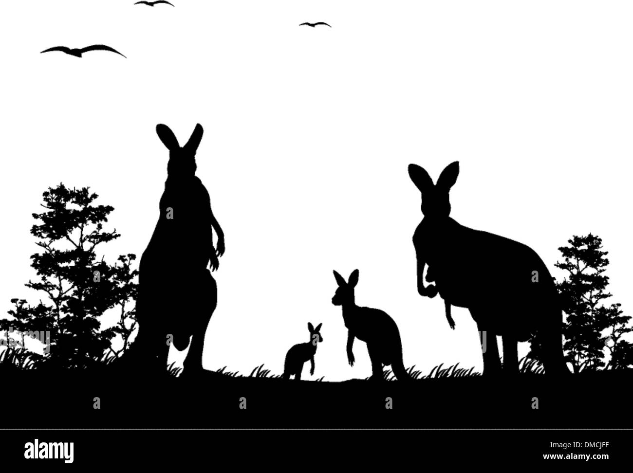 Silhouette de la famille kangourou Illustration de Vecteur