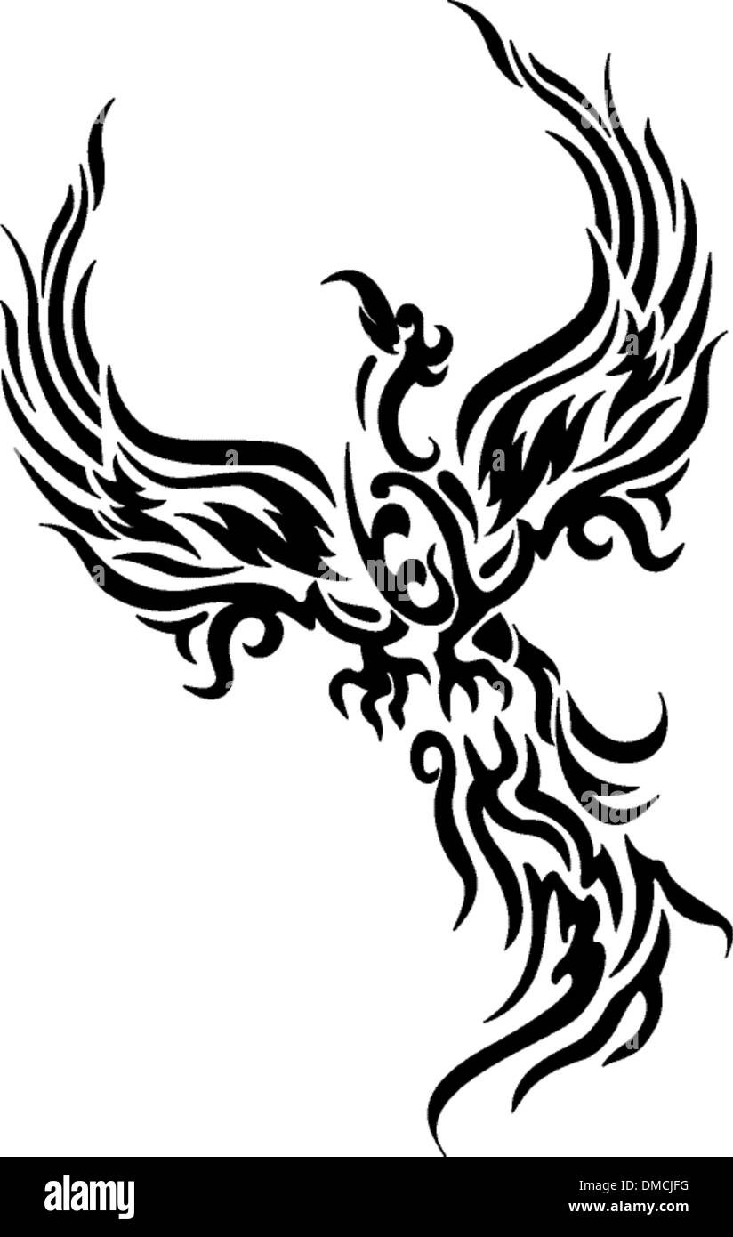Mythique oiseau phoenix tatouage Illustration de Vecteur