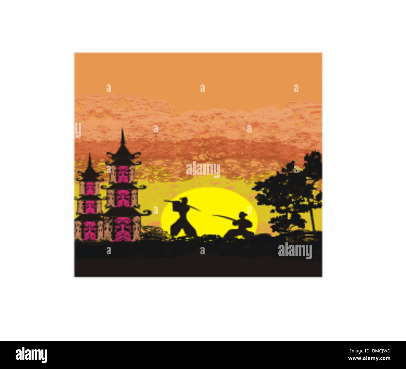 Illustration Silhouette de deux ninjas en duel Illustration de Vecteur