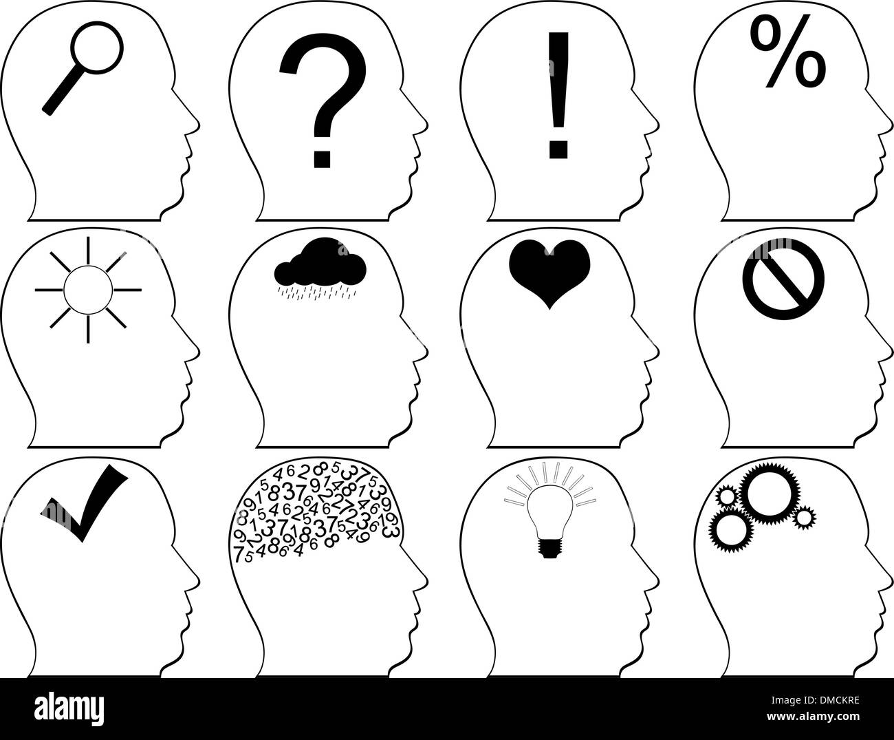 Icônes de la tête avec des symboles idée Illustration de Vecteur