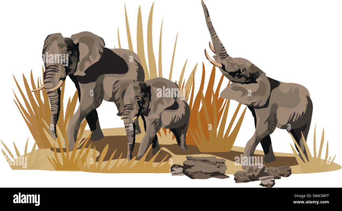 L'éléphant sur Savannah Illustration de Vecteur