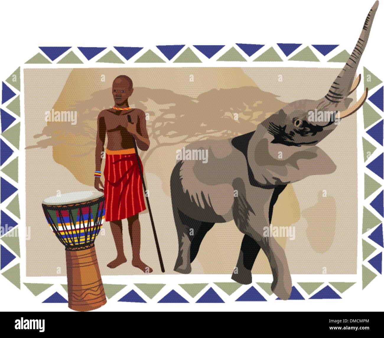 L'homme et l'éléphant d'Afrique Illustration de Vecteur