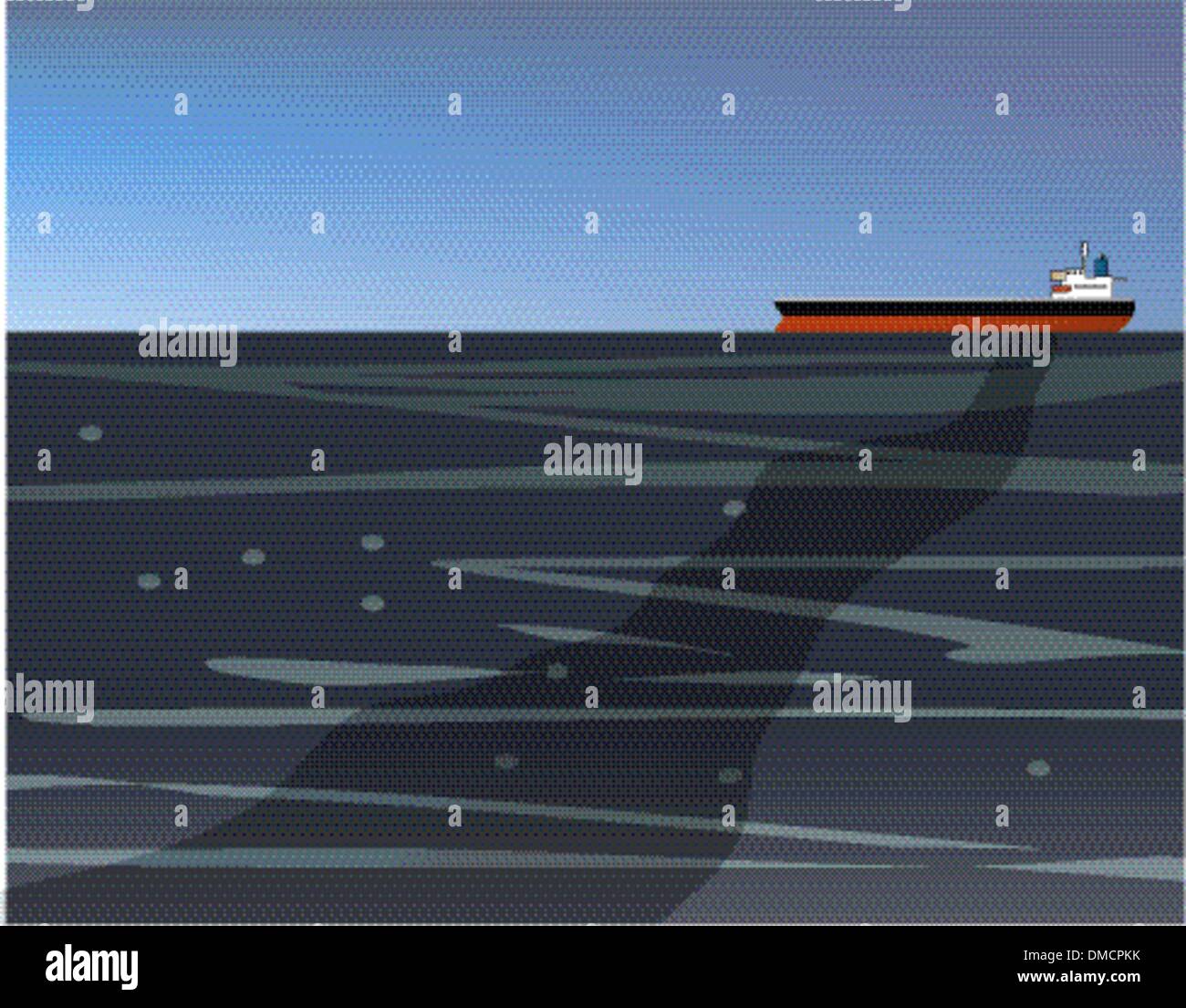 Le déversement d'un navire de pétrole brut Illustration de Vecteur