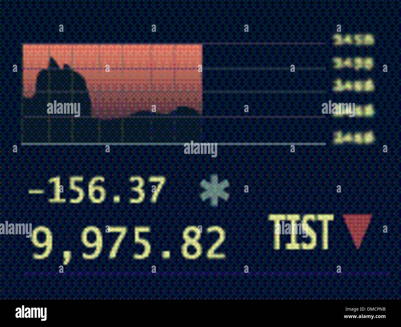 Tableau des stocks à la bourse avec l'indicateur de l'automne rouge Illustration de Vecteur