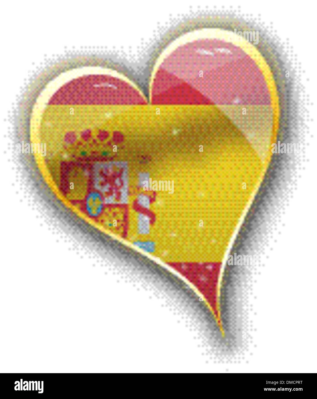 Drapeau national de l'Espagne en forme de coeur avec des détails supplémentaires Illustration de Vecteur