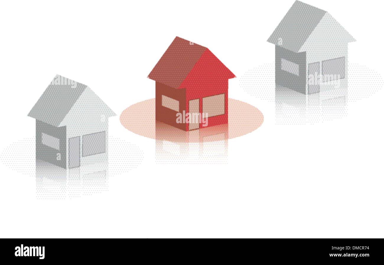 Groupe de maisons en blanc et rouge avec une réflexion underne Illustration de Vecteur