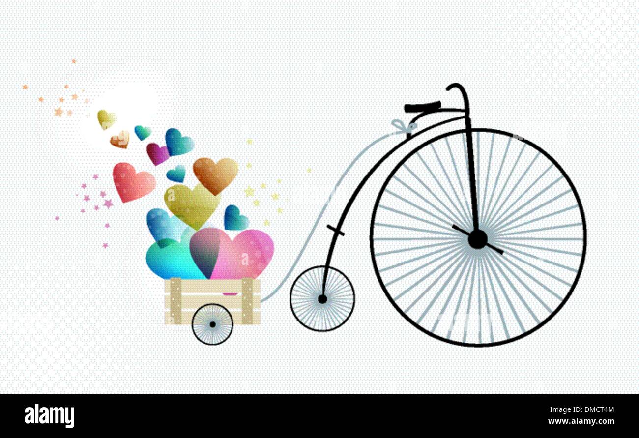 Vélo rétro en tenant l'amour Illustration de Vecteur