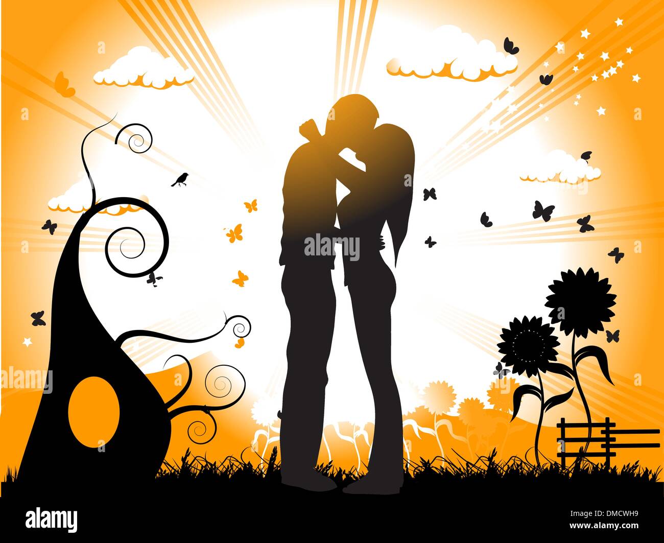 Quelques baisers sur un pré, silhouette noire Illustration de Vecteur