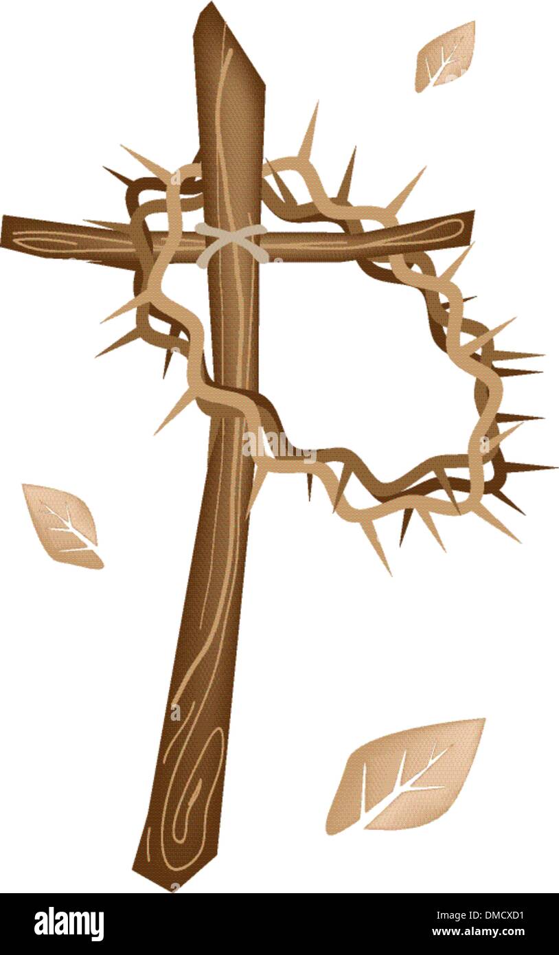 Une croix en bois et une couronne d'épines Illustration de Vecteur