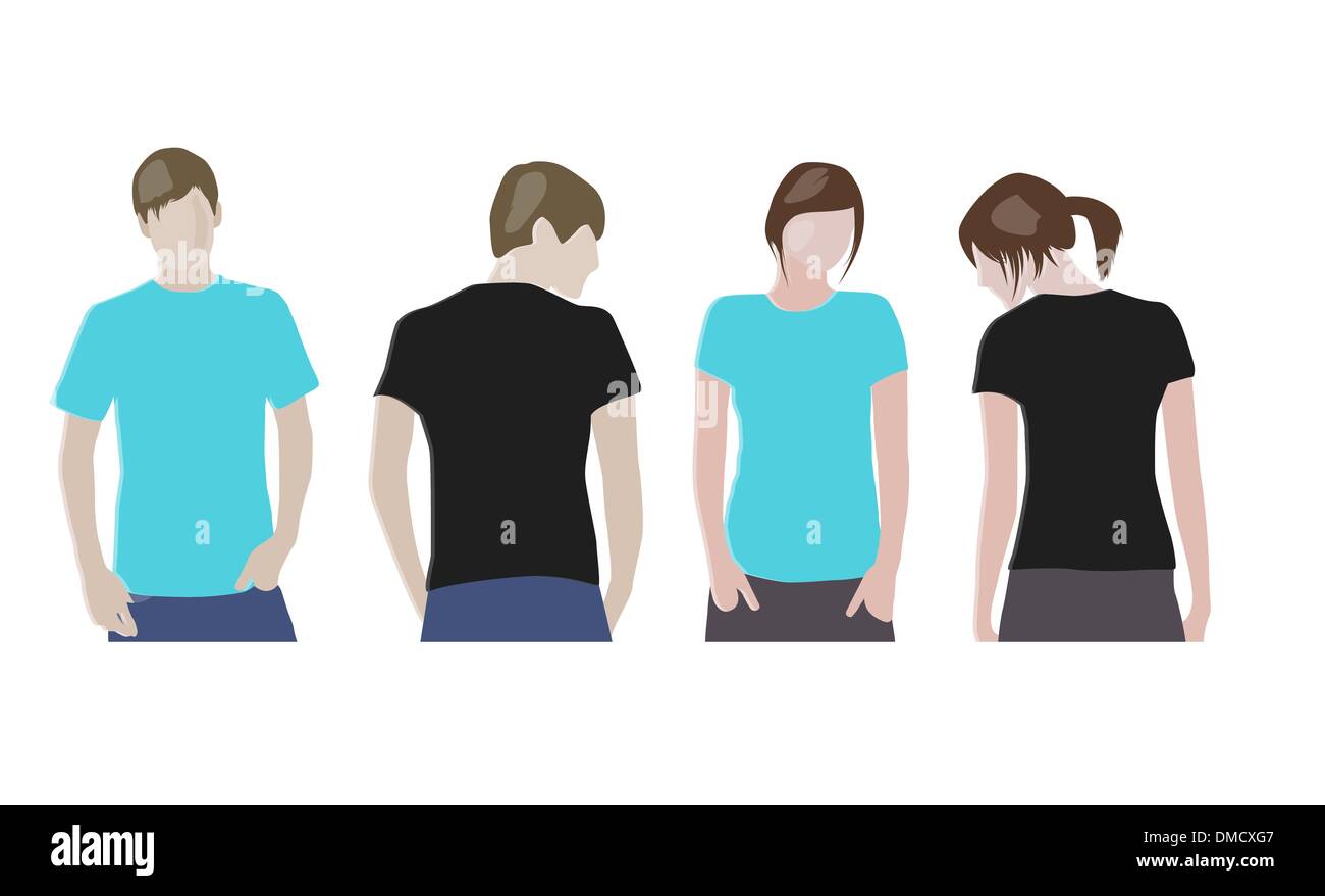 Noir, Orange T-shirt design templates (avant et arrière) sur un mâle Illustration de Vecteur