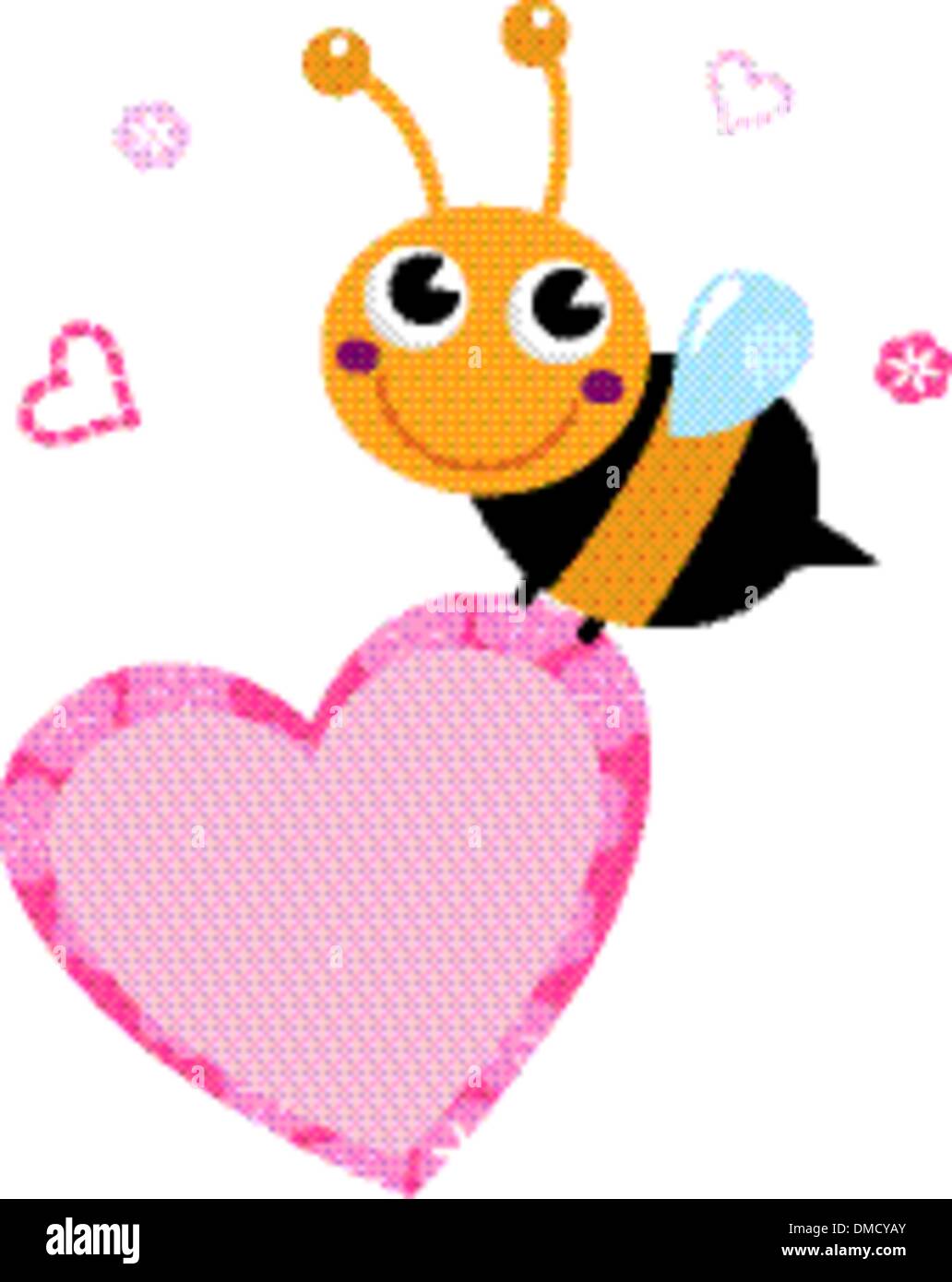 Cute flying Bee holding coeur rose isolated on white Illustration de Vecteur