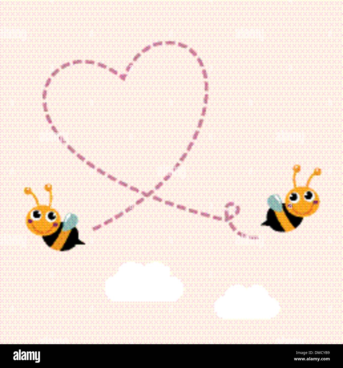 Abeilles de vol faire le grand coeur d'amour dans l'air Illustration de Vecteur