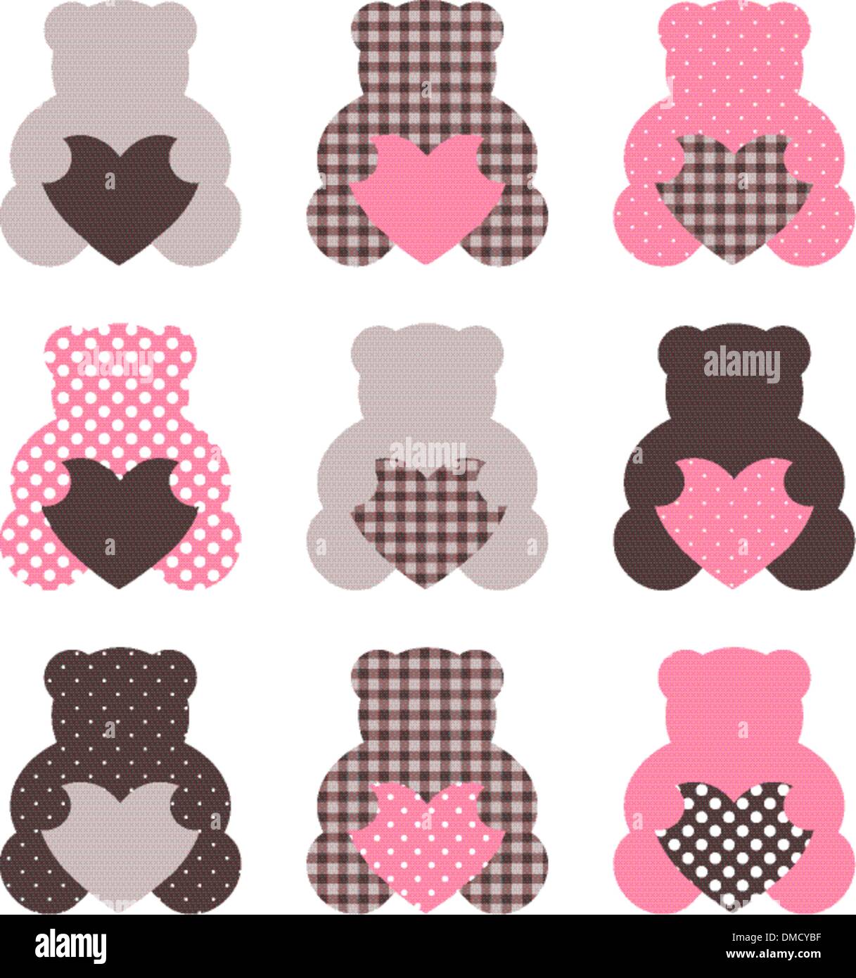 Résumé Cute Teddy retro set (Brown & pink ) Illustration de Vecteur