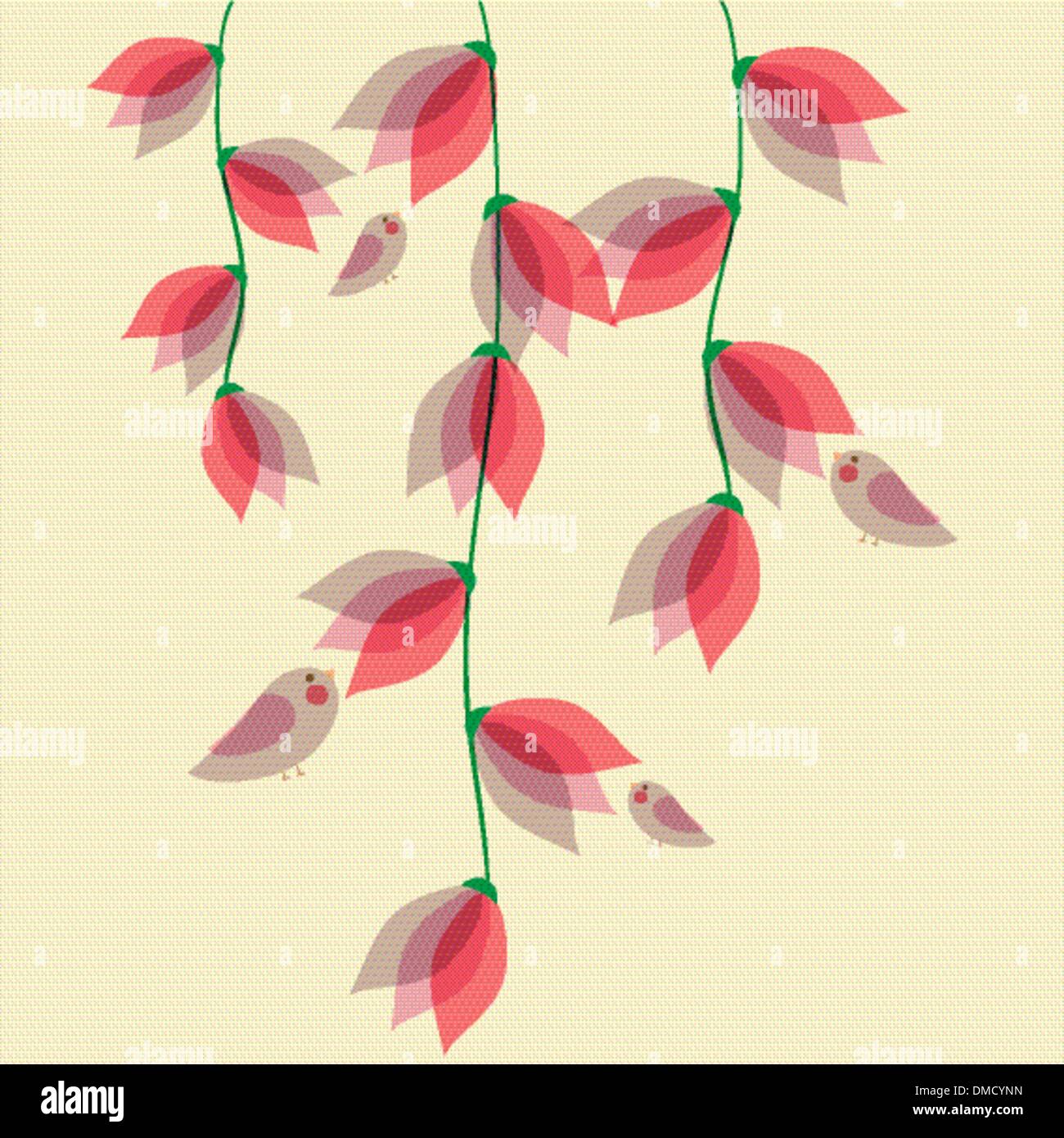 Cute transparent fleurs et oiseaux Illustration de Vecteur