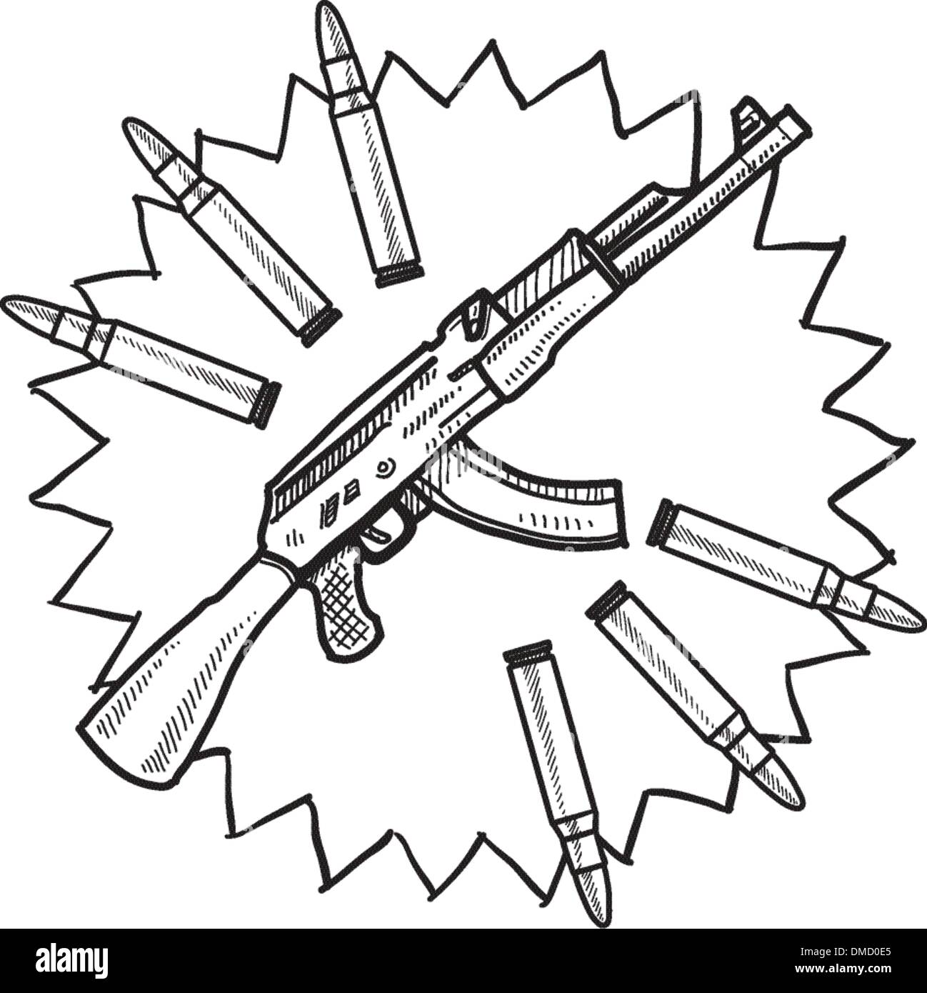 Croquis d'un fusil d'assaut Illustration de Vecteur