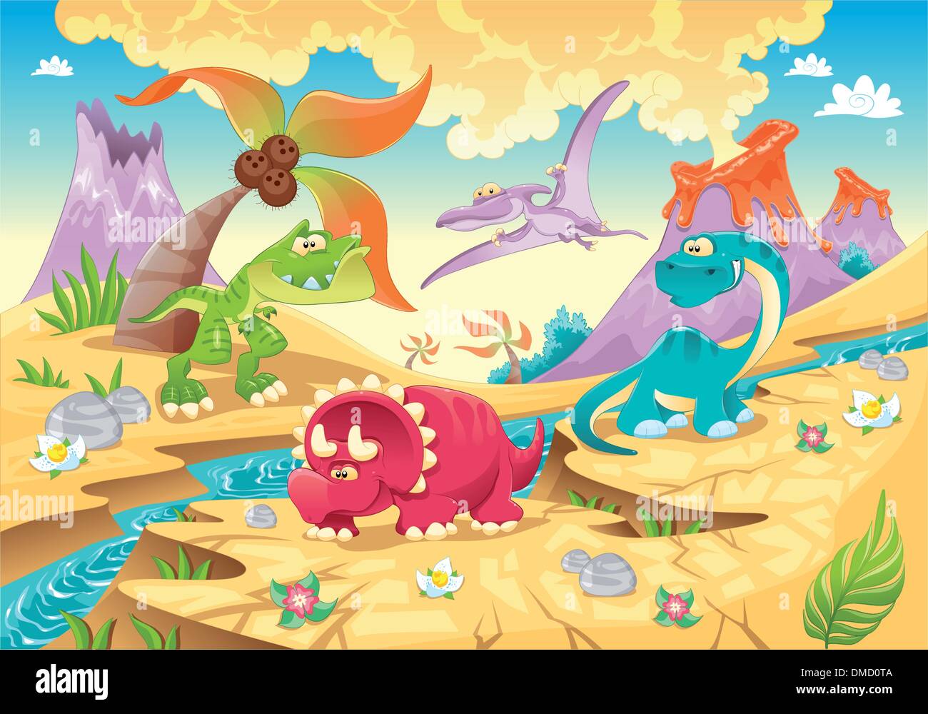 Les dinosaures Famille avec arrière-plan. Illustration de Vecteur