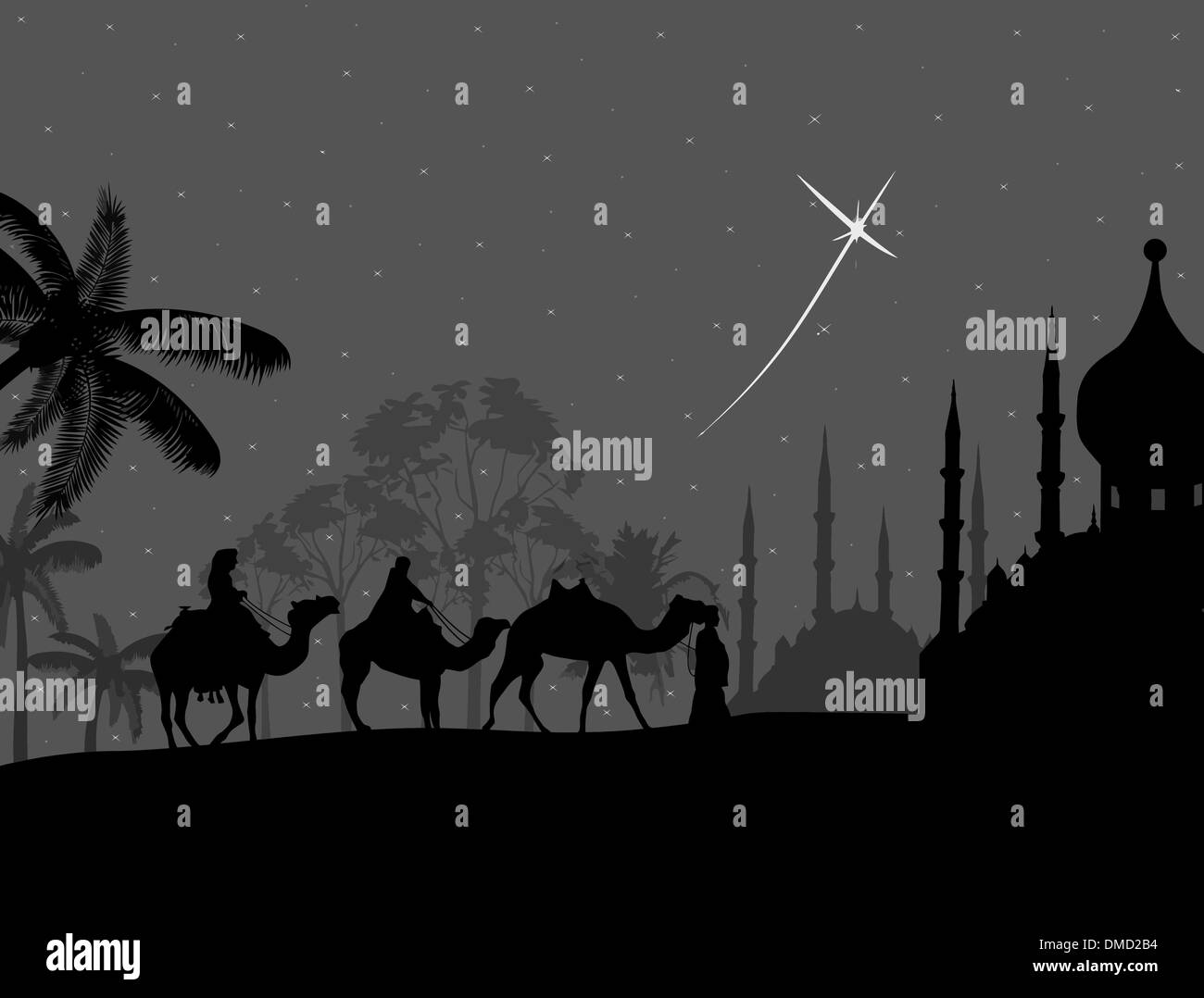 Caravane de chameaux bédouin sur nuit Illustration de Vecteur