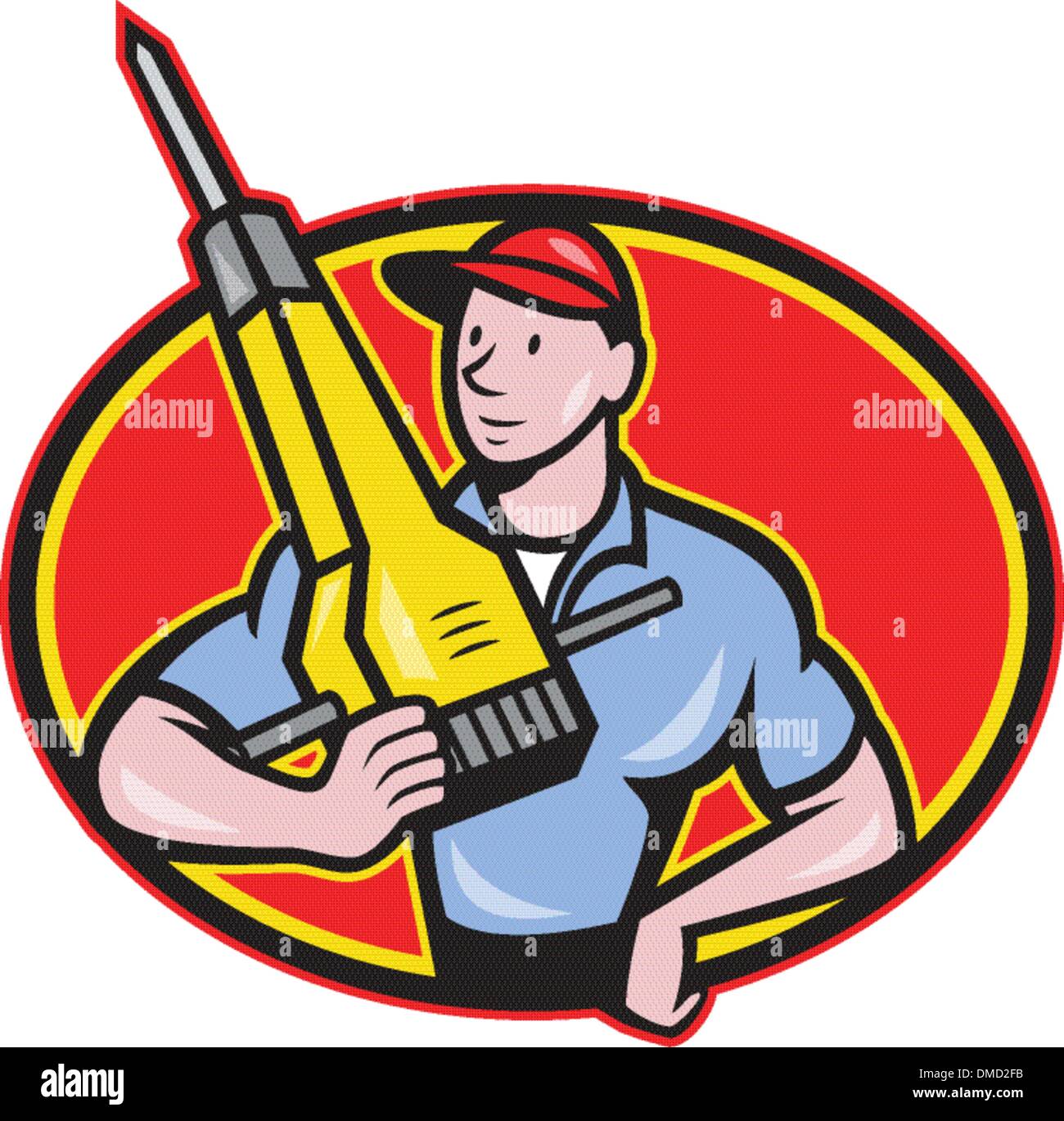 Construction Worker Jackhammer Marteau pneumatique Illustration de Vecteur