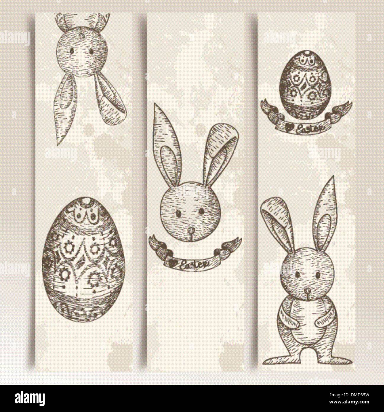 Vintage Easter Bunny set bannière Illustration de Vecteur