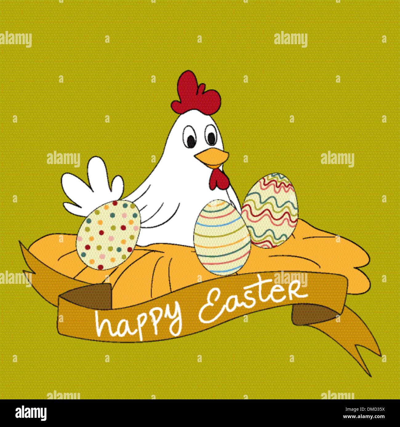 Joyeuses Pâques avec des oeufs de poule Illustration de Vecteur