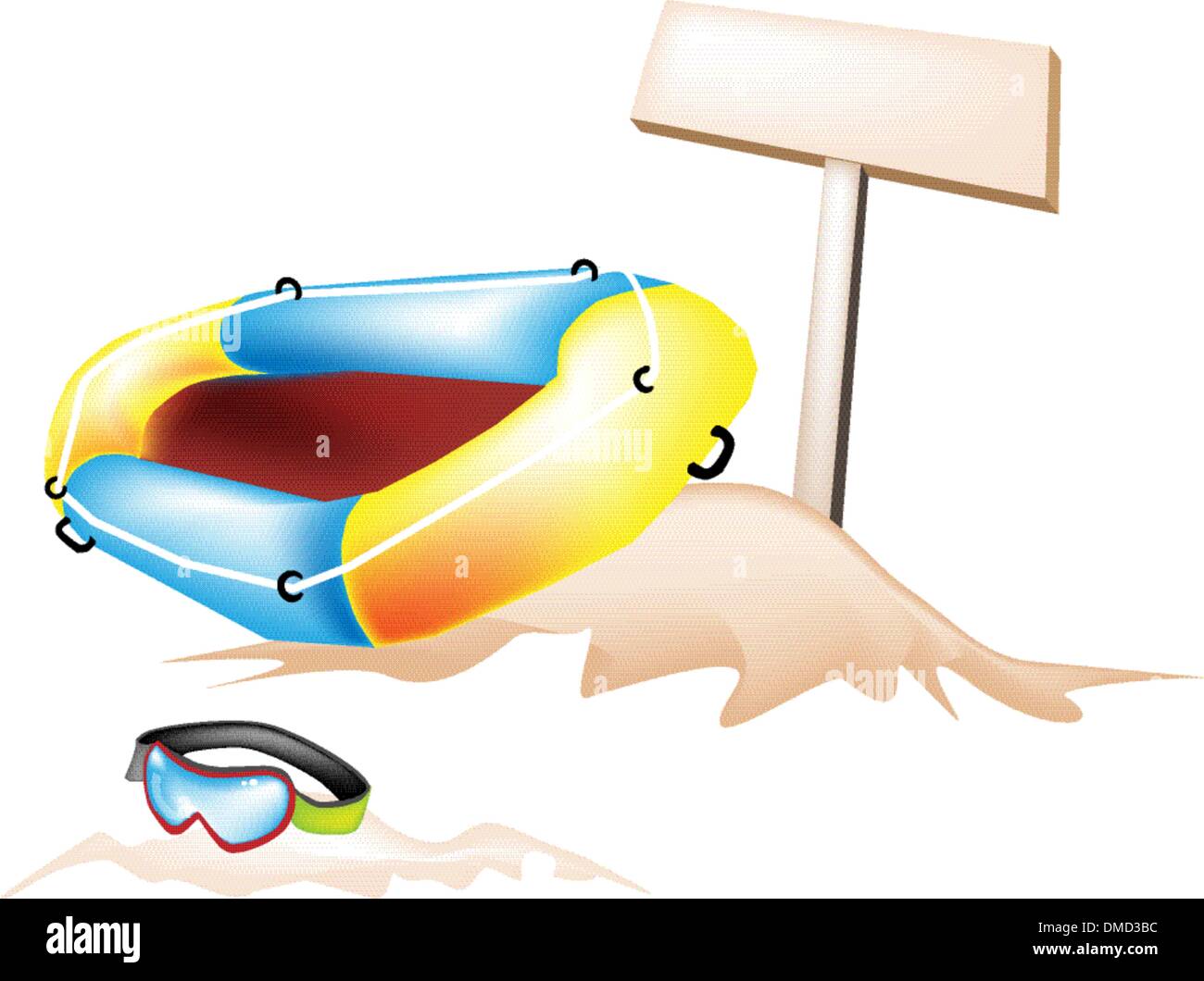 Bateau gonflable et masque de plongée sous-marine avec placard en bois Illustration de Vecteur