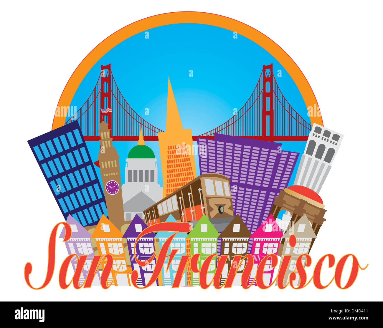 San Francisco Californie Landmarks et bâtiments Illustration Banque D'Images