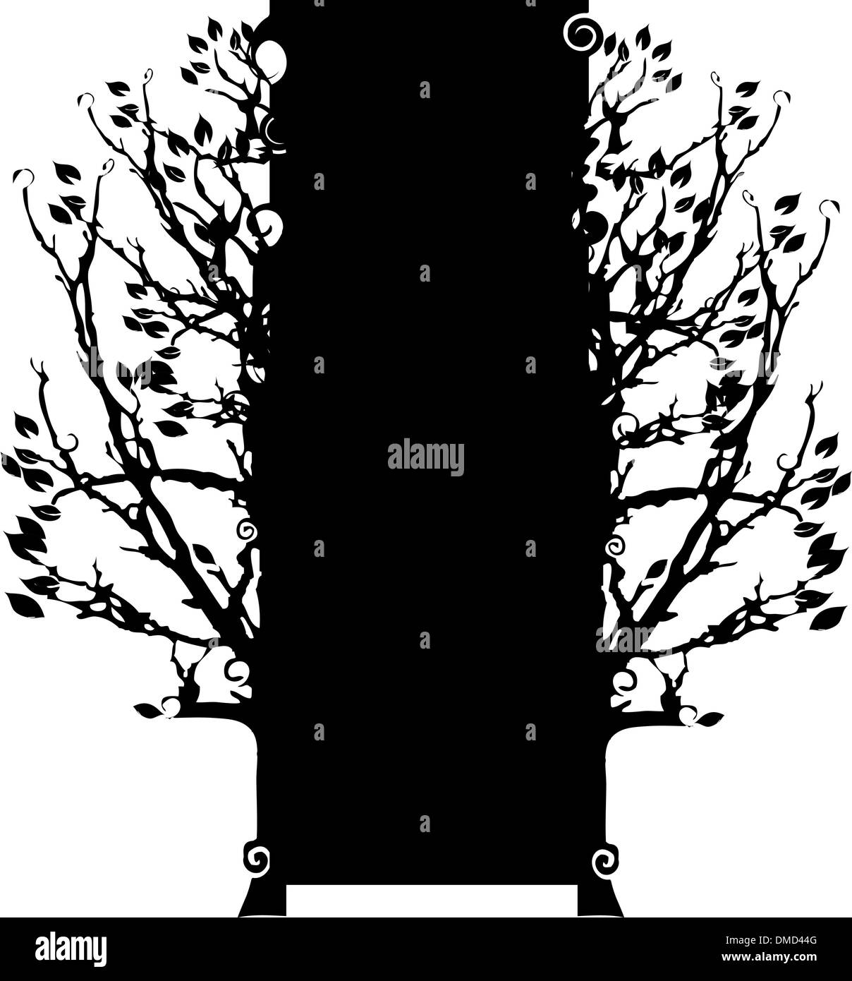 La silhouette des arbres vieux, la saison, l'arrière-plan noir et blanc Illustration de Vecteur