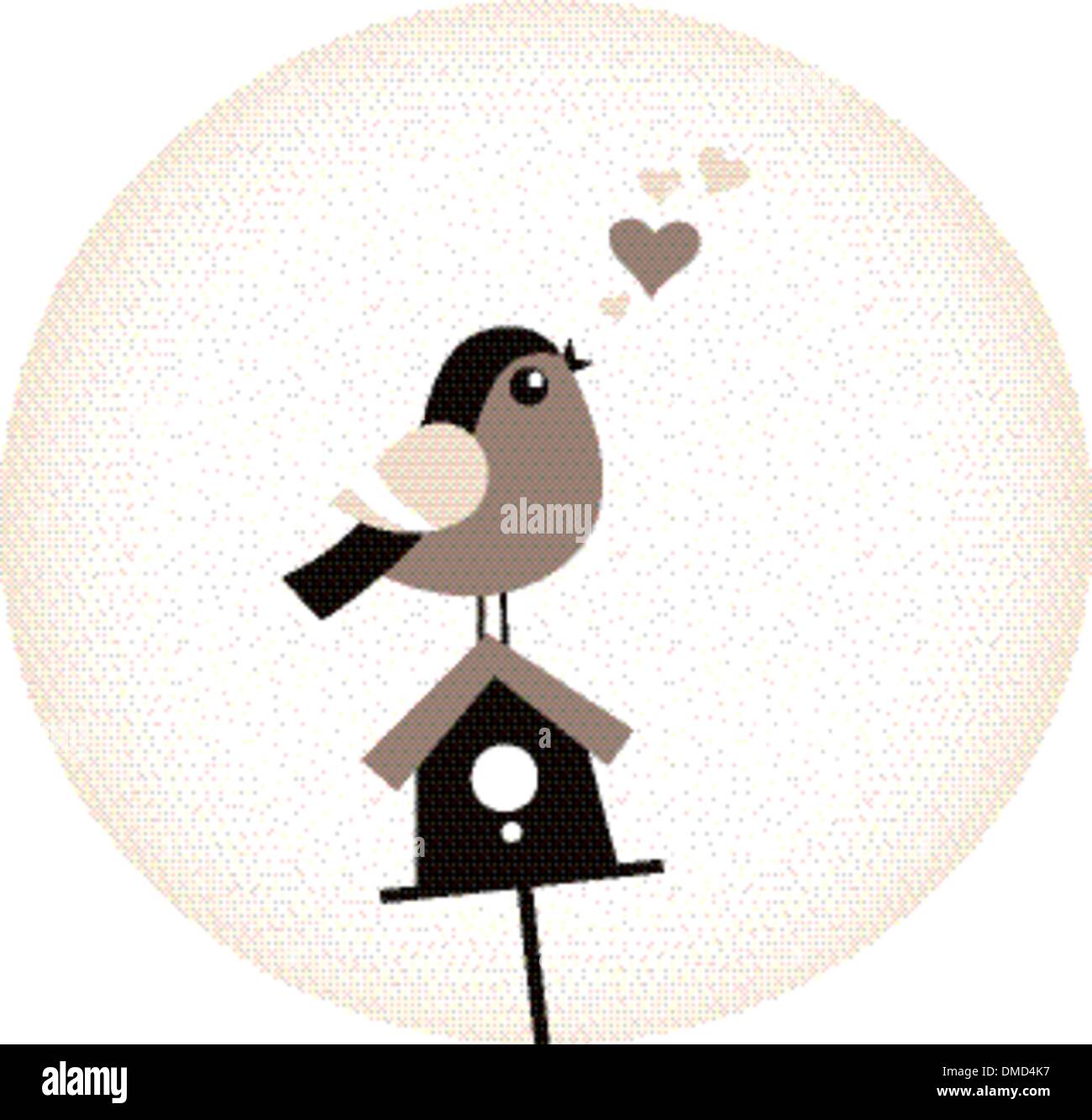 Cute Valentine oiseau avec une cabane ( retro brown ) Illustration de Vecteur