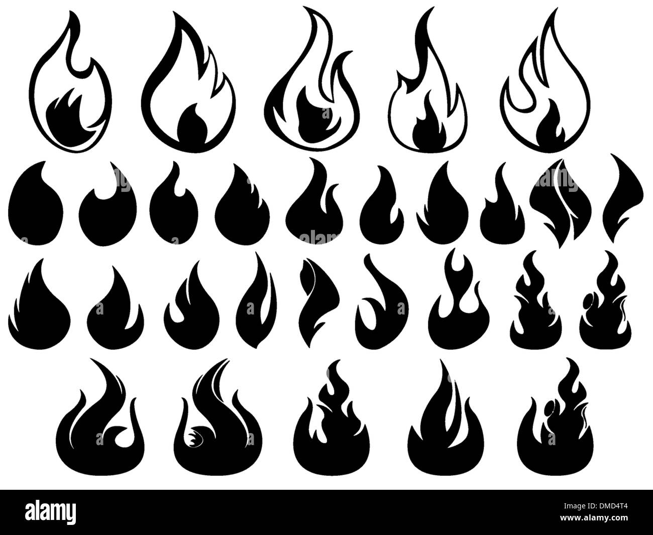 Flammes illustrées sur blanc Illustration de Vecteur