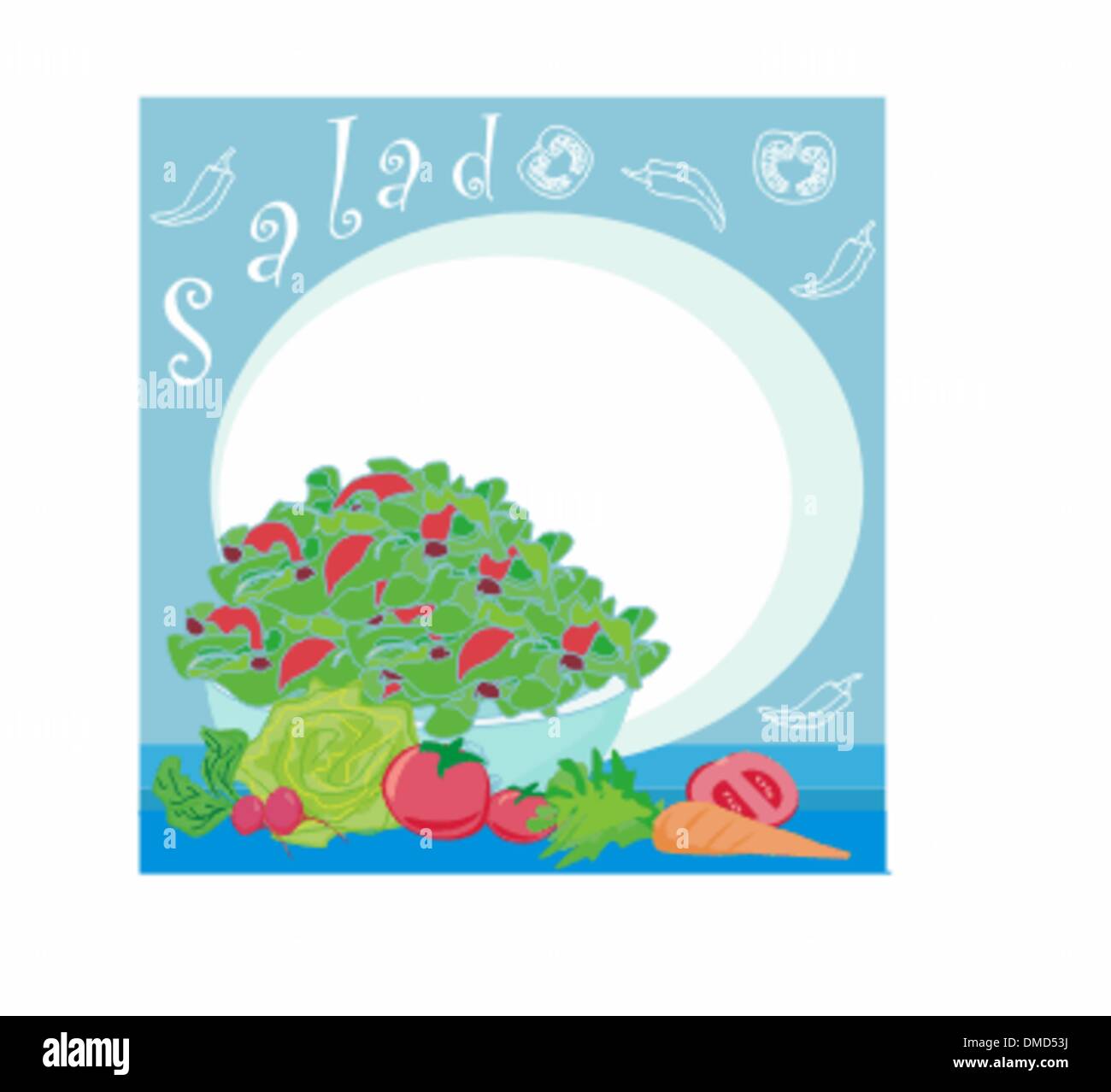 Illustration de bol plein de salade de légumes frais Illustration de Vecteur