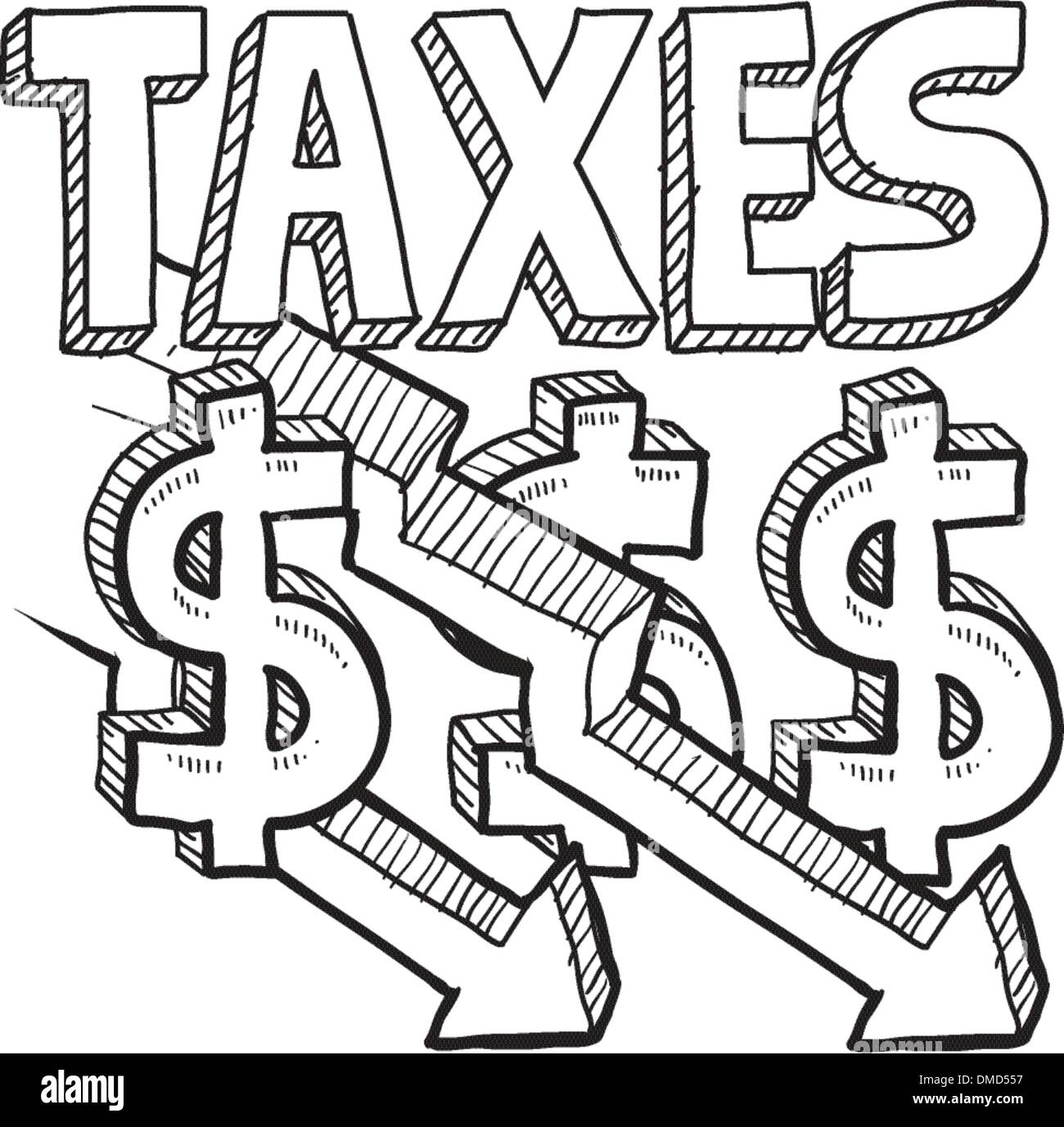 La diminution des impôts sketch Illustration de Vecteur