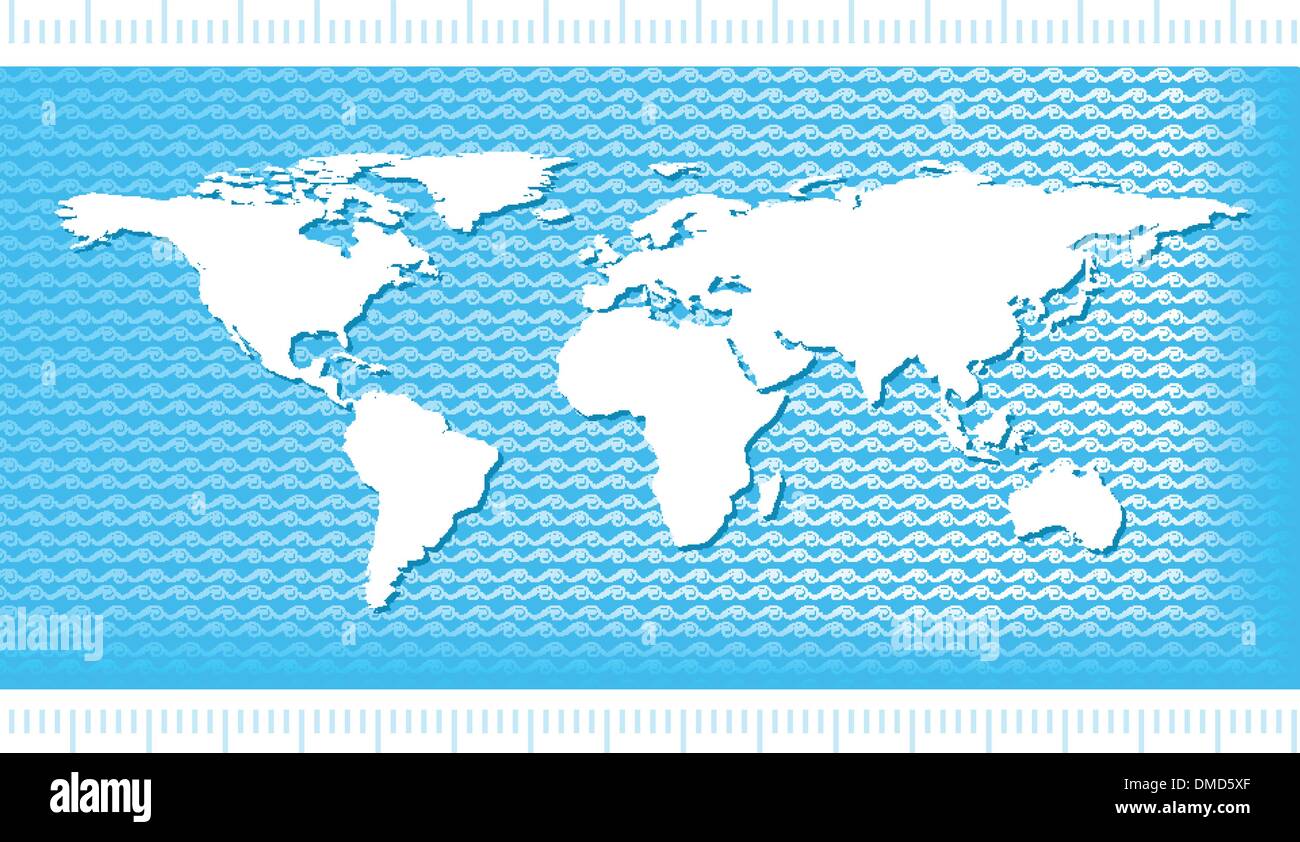 Carte du monde avec les vagues de l'eau Illustration de Vecteur