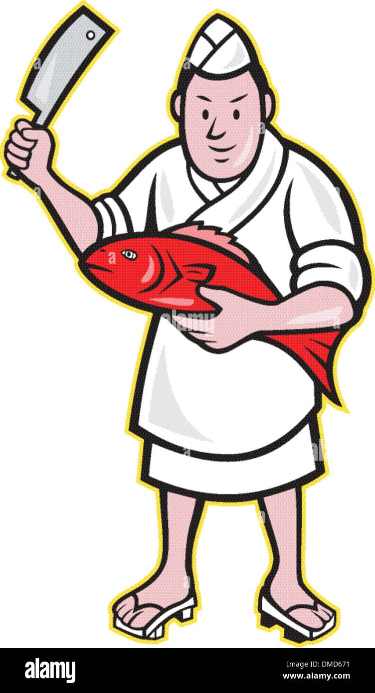 Chef Boucher poissonnier japonais Illustration de Vecteur