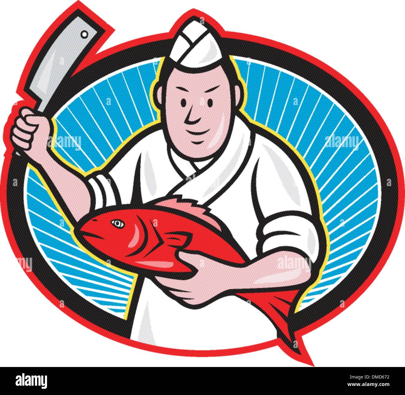 Chef Boucher poissonnier japonais Illustration de Vecteur
