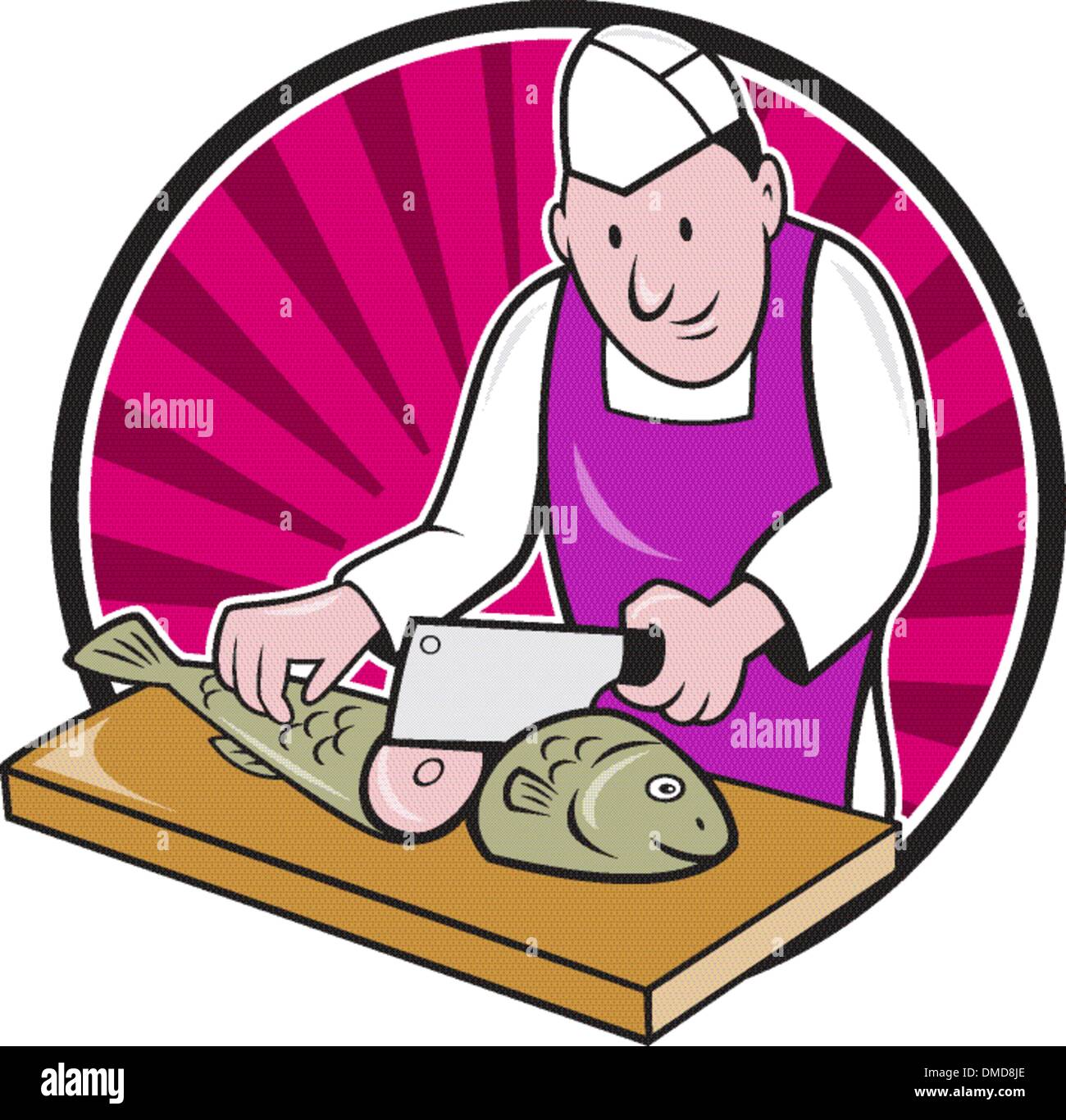 Chef Sushi Cartoon poissonnier Boucher Illustration de Vecteur