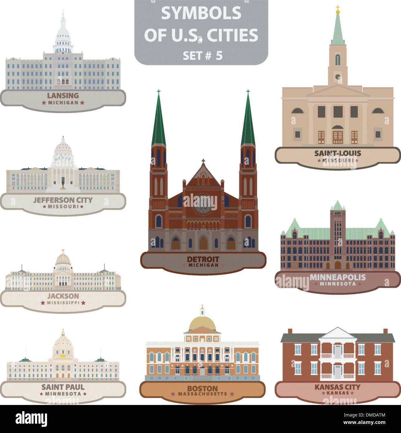 Symboles de villes des États-Unis Illustration de Vecteur