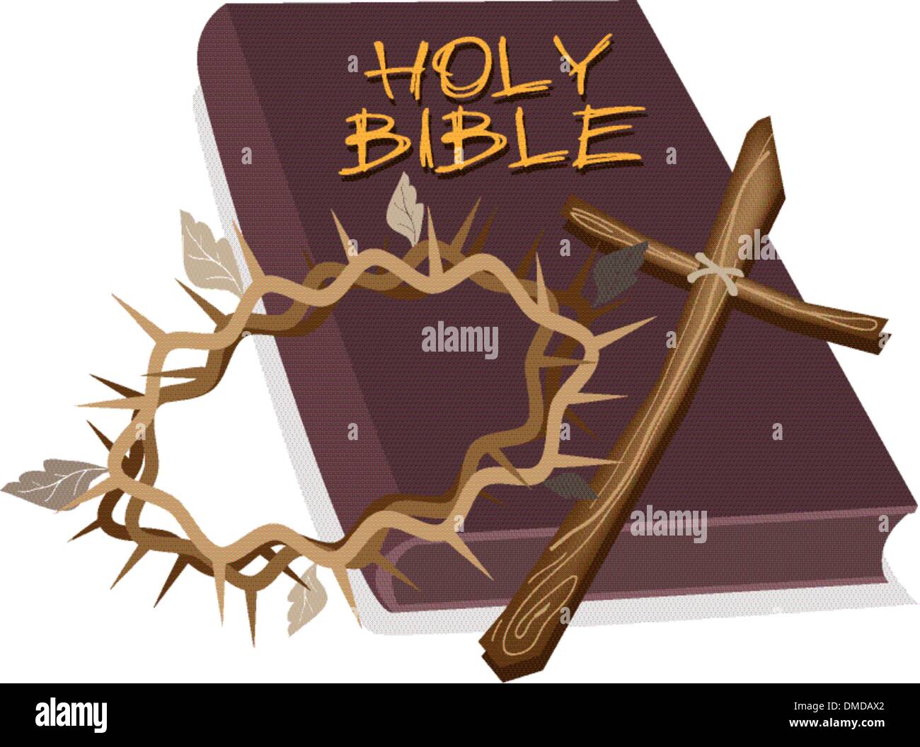 La Sainte Bible avec croix en bois et de la Couronne d'épine Illustration de Vecteur
