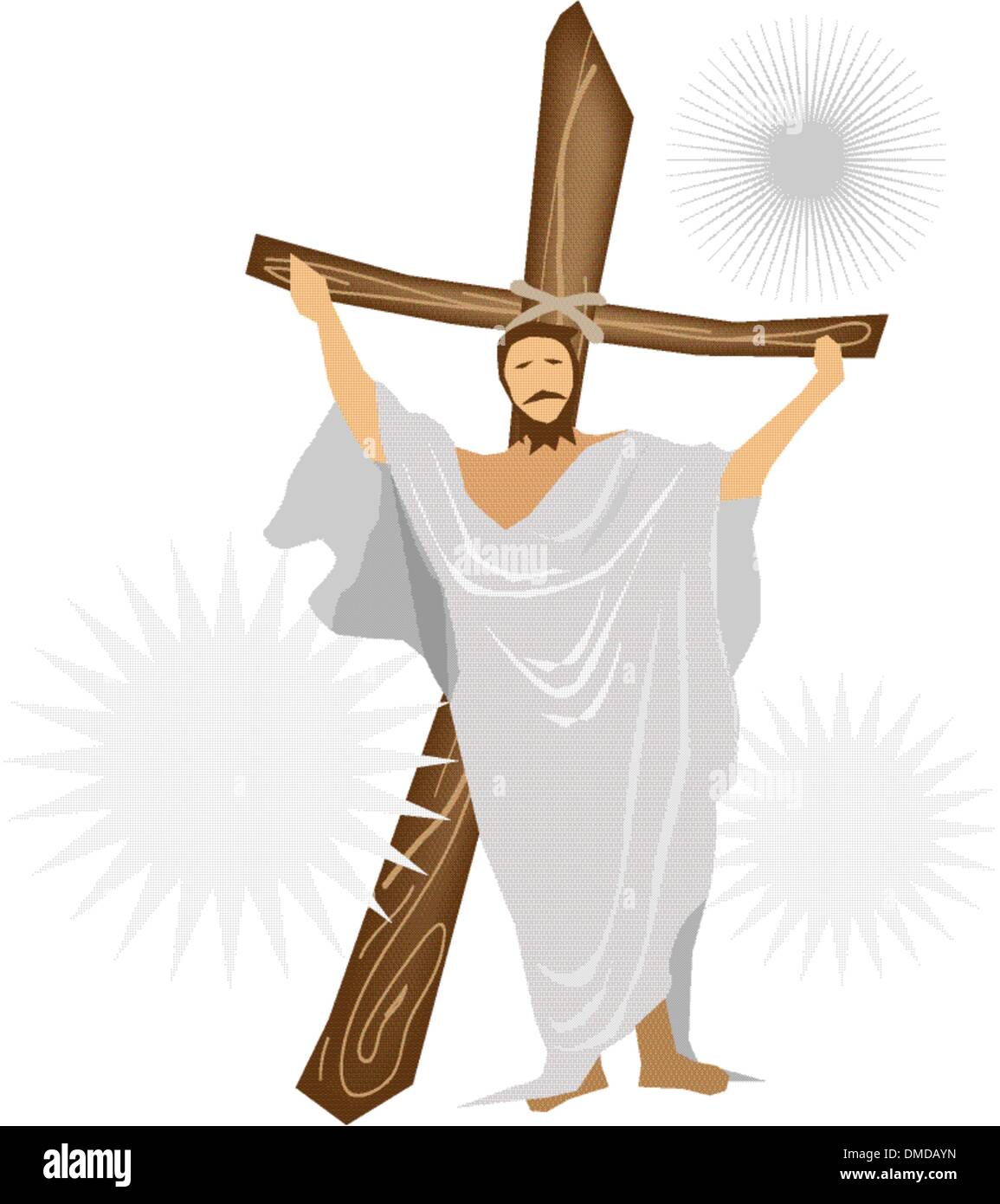 Jésus Christ debout avec une croix en bois Illustration de Vecteur