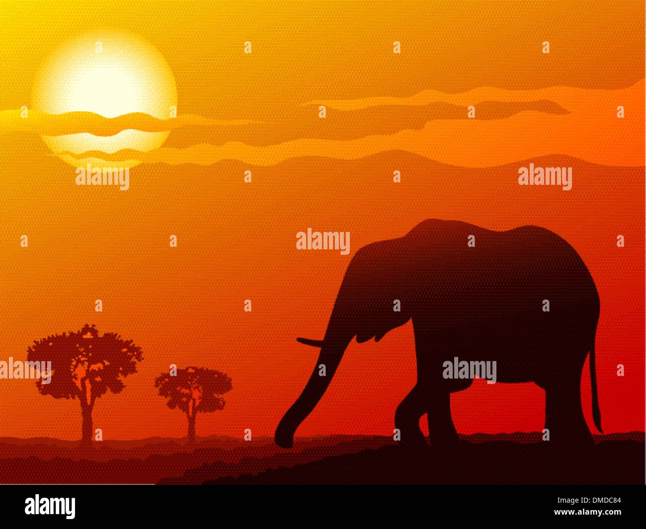 Au coucher du soleil de l'éléphant Illustration de Vecteur