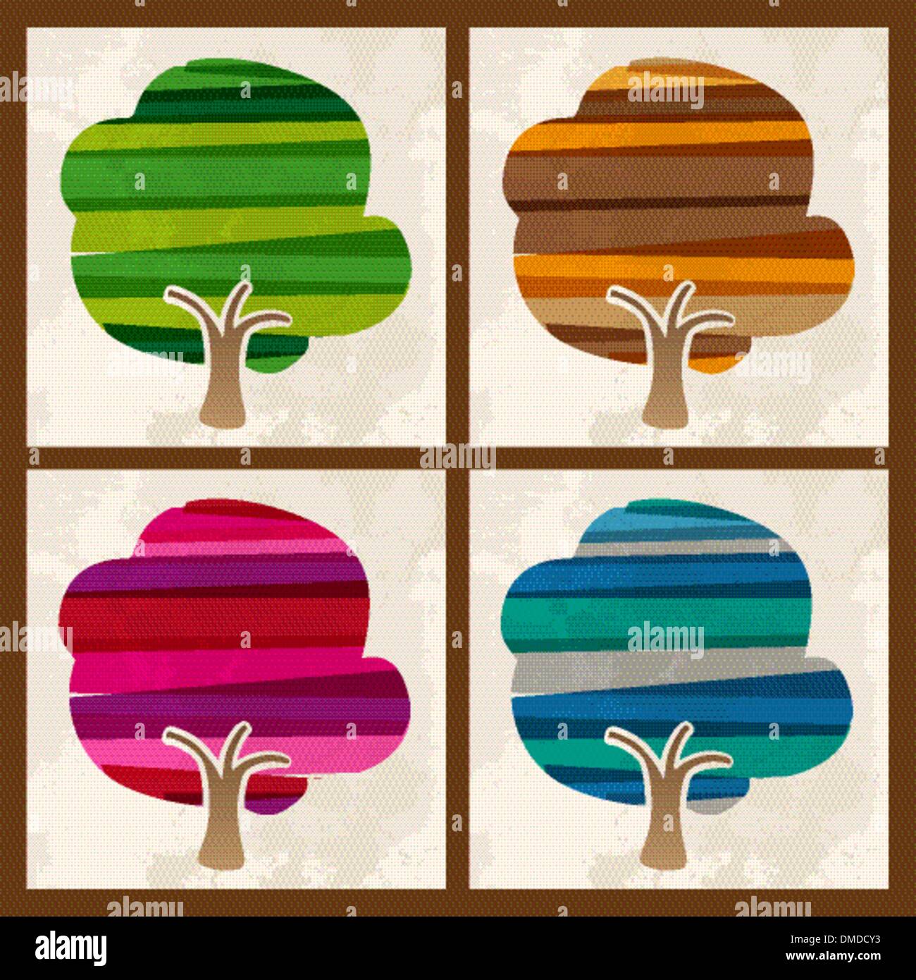 Ensemble arbre multicolore quatre saison Illustration de Vecteur