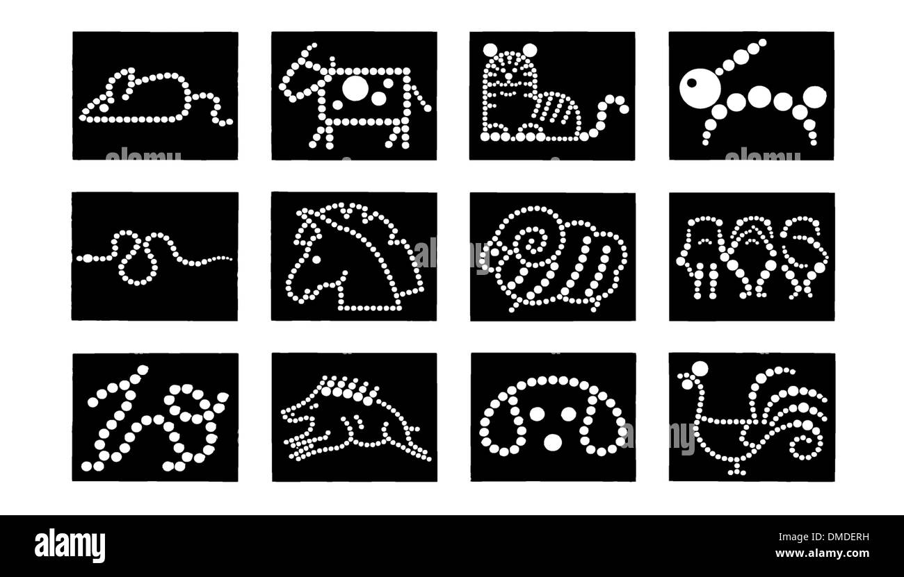 Icônes d'animaux dot en noir et blanc Illustration de Vecteur