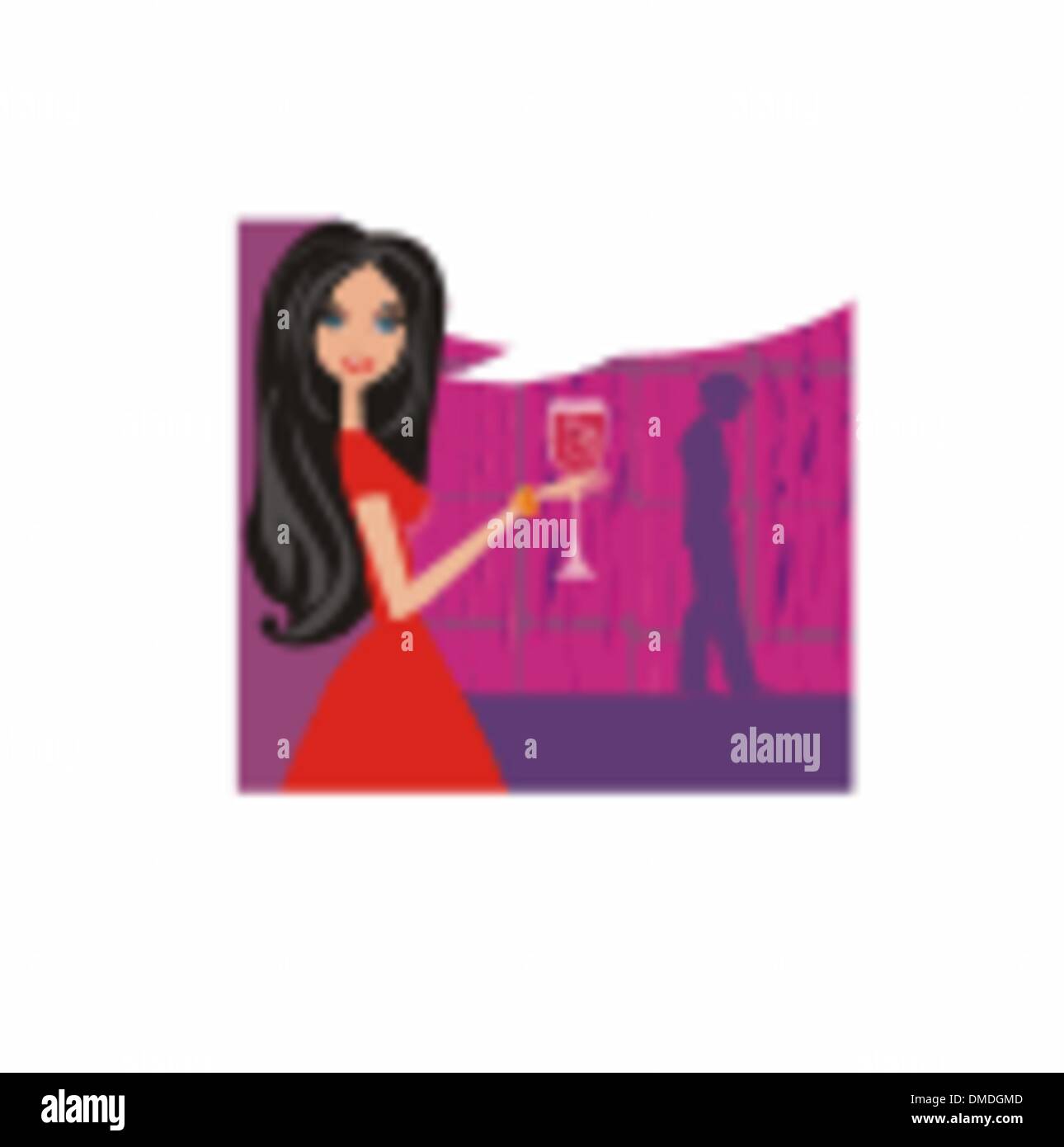 Femme en colère en bar avec silhouette man drinking cocktail Illustration de Vecteur