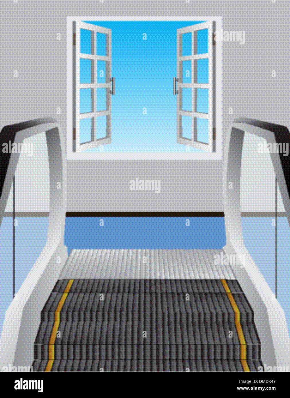 Escalator et fenêtre ouverte Illustration de Vecteur