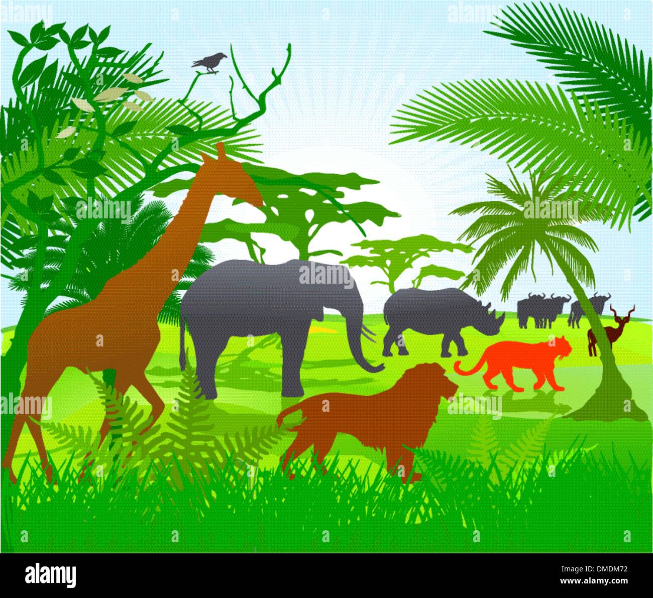 Avec les animaux de la jungle Illustration de Vecteur