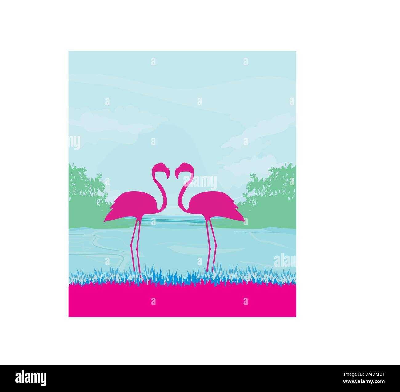 Flamingo couple dans wild nature paysage Illustration de Vecteur