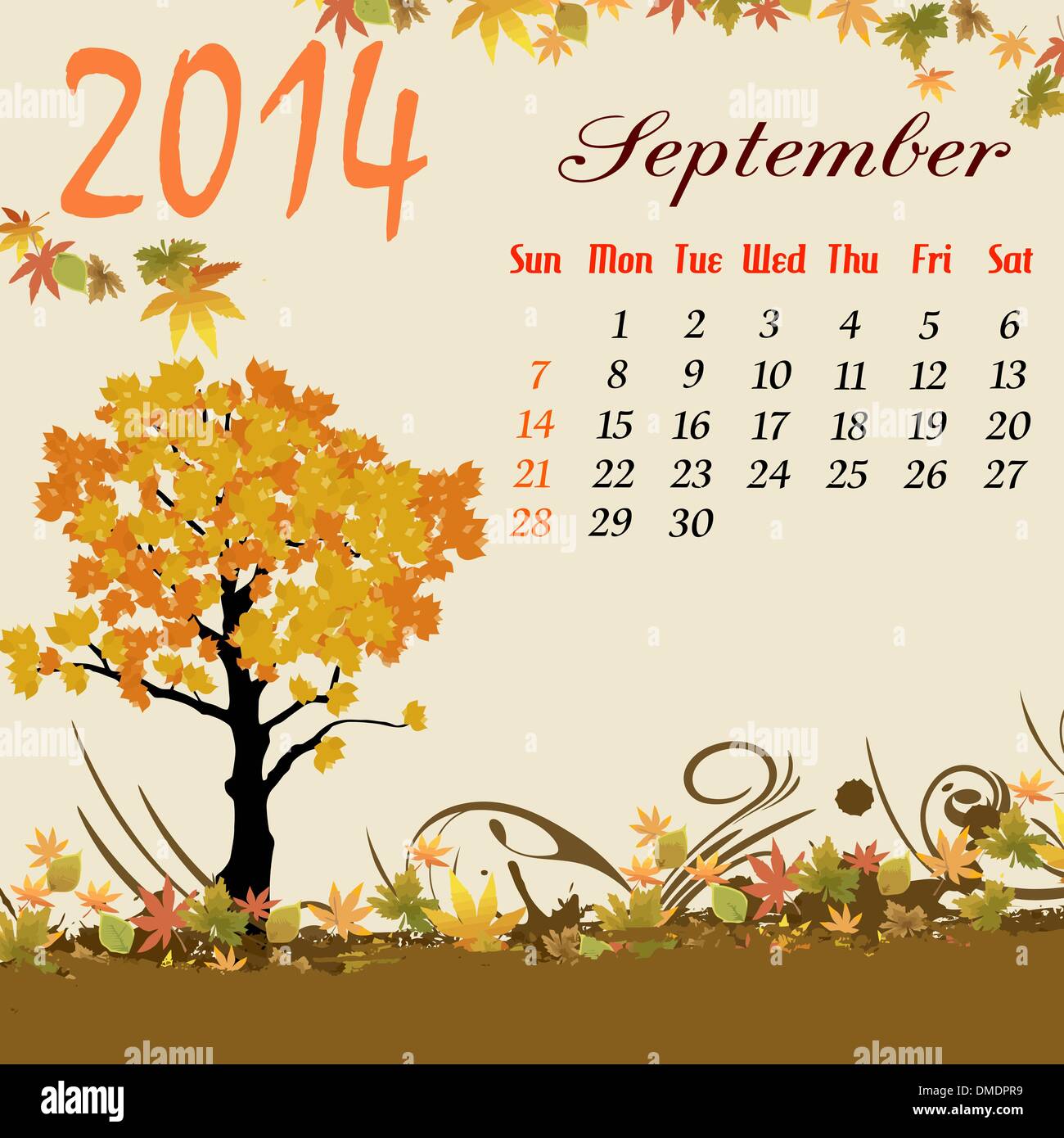Calendrier pour 2014 Septembre Illustration de Vecteur